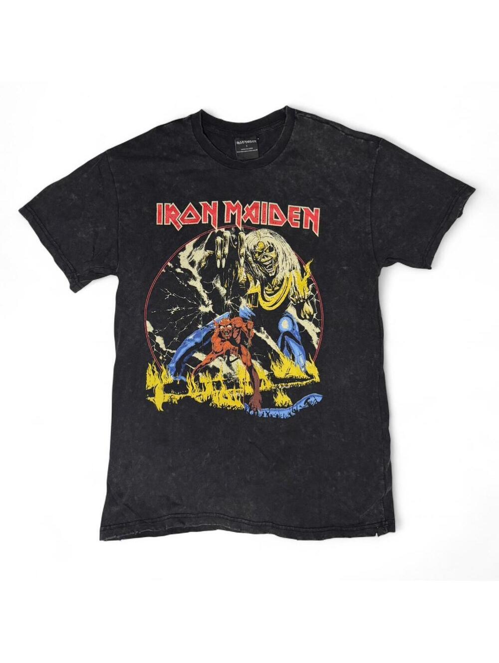 Iron Maiden Grey Acid Wash Concert World Tour Graphic Band T-Shirt Size S